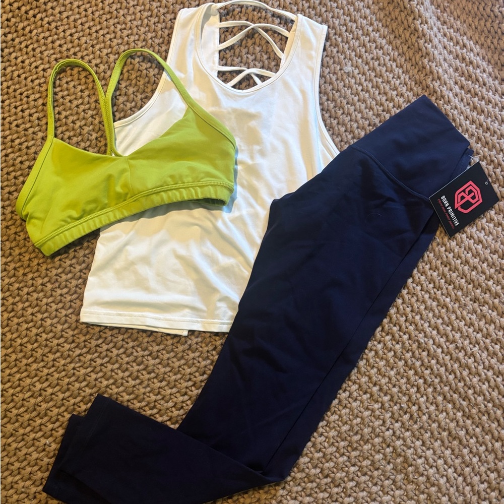 Born Primitive White Tank Top with Green Sports Bra